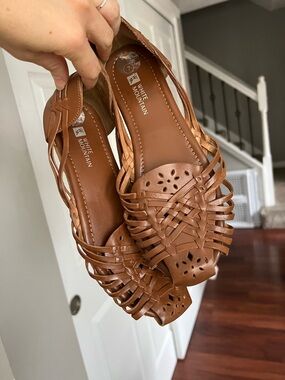 White Mountain Cognac Braided Leather Slip-On Flats